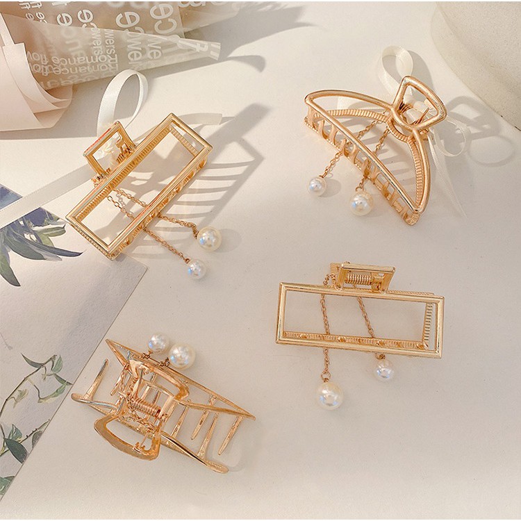 Kẹp tóc kim loại đính hạt ngọc trai nhân tạo thời trang phong cách Hàn Quốc