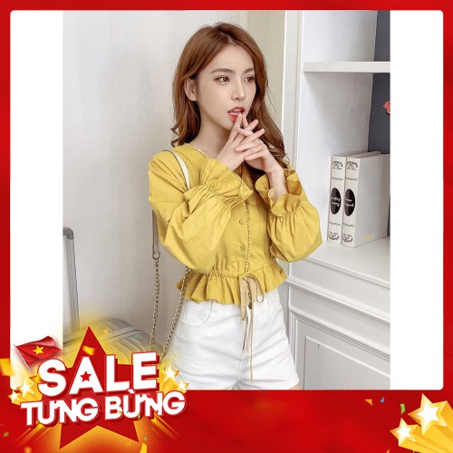 -HÀNG NHẬP KHẨU Áo Voan Kiểu Sơmi Tay Dài Cổ V Phối Rút Eo Qúy Phái TTS0859 Liên hệ mua hàng 084.209.1989