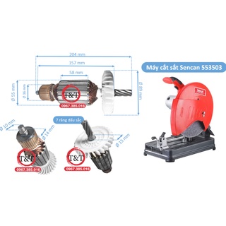 Rô to máy cắt sắt / ruột máy cắt sắt sen can / rotor cắt sắt sencan 7 răng thân 55mm - tặng chổi than