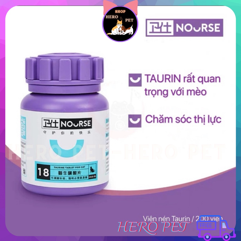 Nourse 18 - Taurine tốt cho tim mạch và tránh bệnh thoái hoá võng mạc, chảy nước mắt ở mèo - Hero Petshop