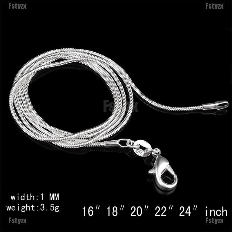 Fstyzx Fashion 925 Sterling Silver Plated Stamp 925 Snake Chain 1mm Necklace 16" 18" 20" 22" 24"