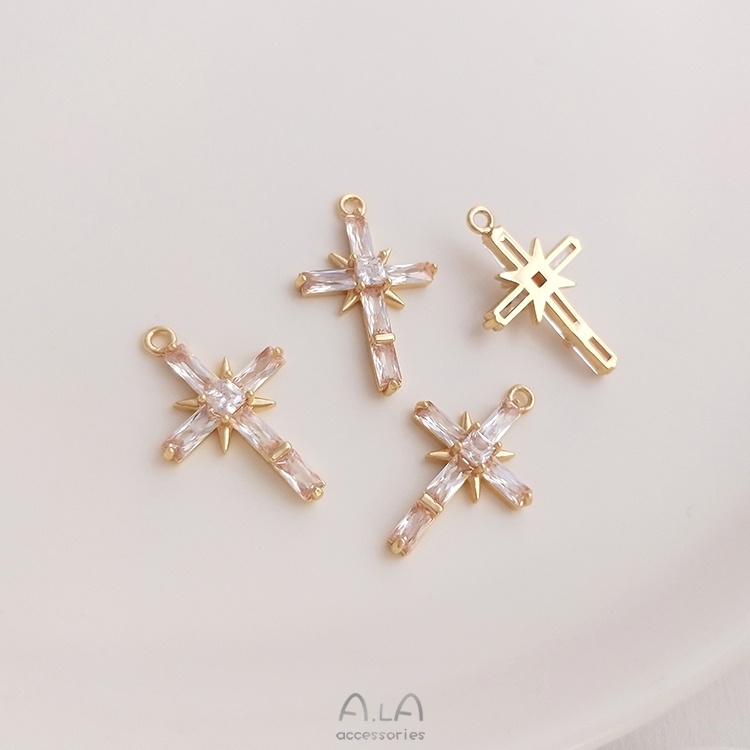 Mặt Vòng cổ Hình Thánh Giá Bằng Đồng 14K Đính Đá Zircon Tự Làm