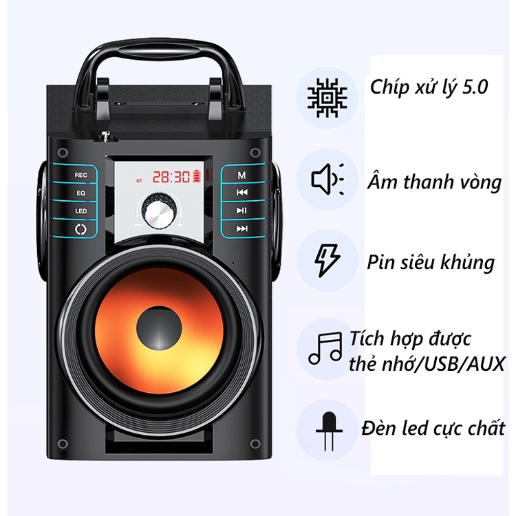 Loa Bluetooth Haoyes A60 Cao Cấp, Âm Thanh Tinh Tế, Sống Động, Giác Cắm Mic 3.5 Hỗ Trợ Hát Karaoke