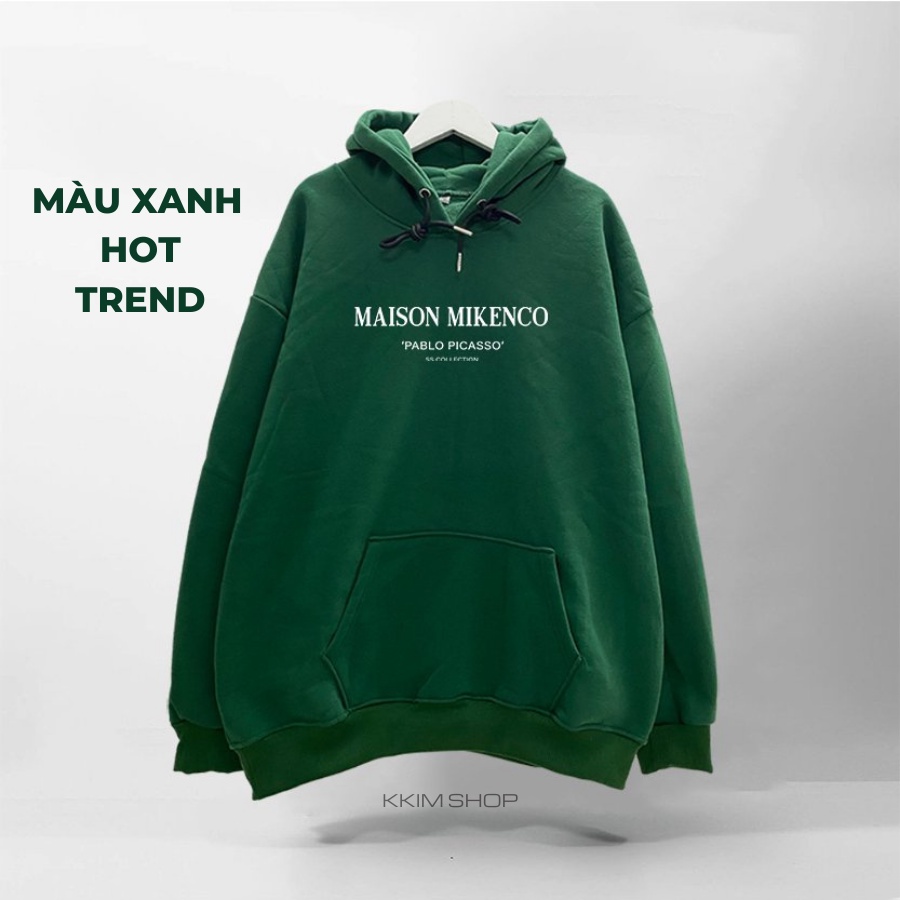 Áo Nỉ HOODIE MIKENCO MAISON, Áo hoodie XANH LÁ unisex nam nữ form rộng oversize chất liệu Nỉ bông cao cấp KKIM SHOP