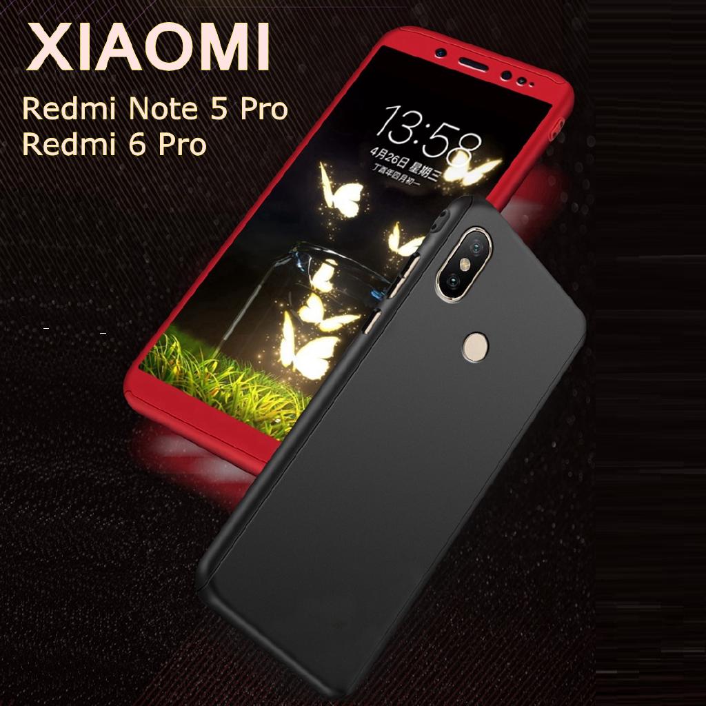 Ốp điện thoại nhựa cứng màu trơn kèm kính cường lực chống sốc cho Xiaomi Redmi Note 5 Pro Redmi 6 Pro