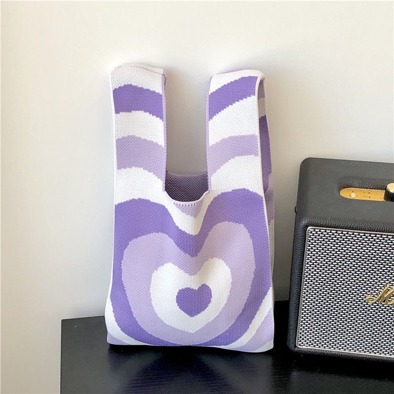 Túi Tote Đeo Dưới Cánh Tay Dệt Kim Thiết Kế Trái Tim Đôi Thời Trang Mùa Hè Hàng Mới 2022 Dành Cho Bạn Nữ