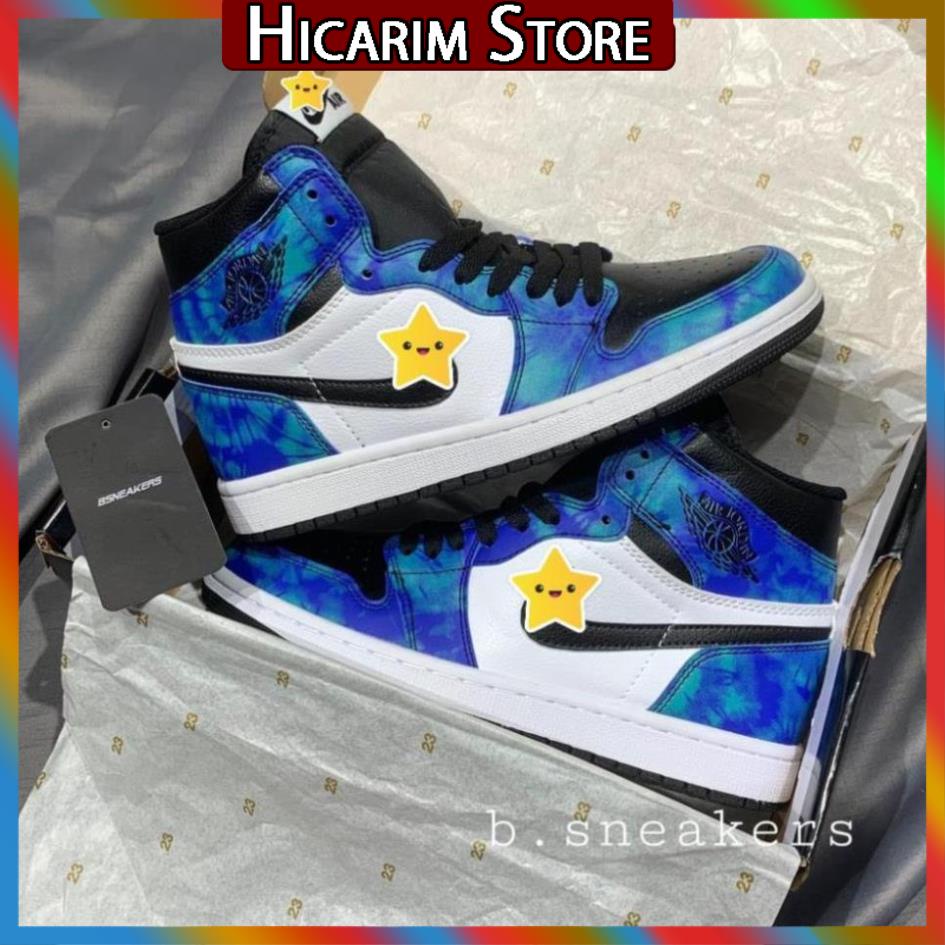 Giày thể thao Jordan xanh loang nước biển cổ cao, Giày JD1 high tie dye cao cổ nam nữ siêu hot Full Box Bill + tặng dây