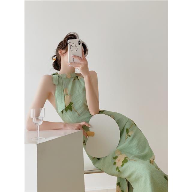 Đầm Sườn Xám Cách Tân Hở Vai Màu Xanh Lá / Trắng Phong Cách Retro Dành Cho Nữ