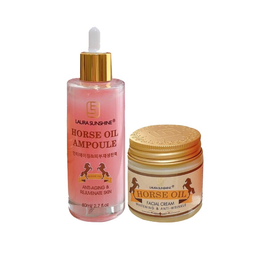 Bộ Đôi Kem và Serum Dưỡng Trắng Phục Hồi Da Mỡ Ngựa HORSE OIL Laura Sunshine Nhật Kim Anh