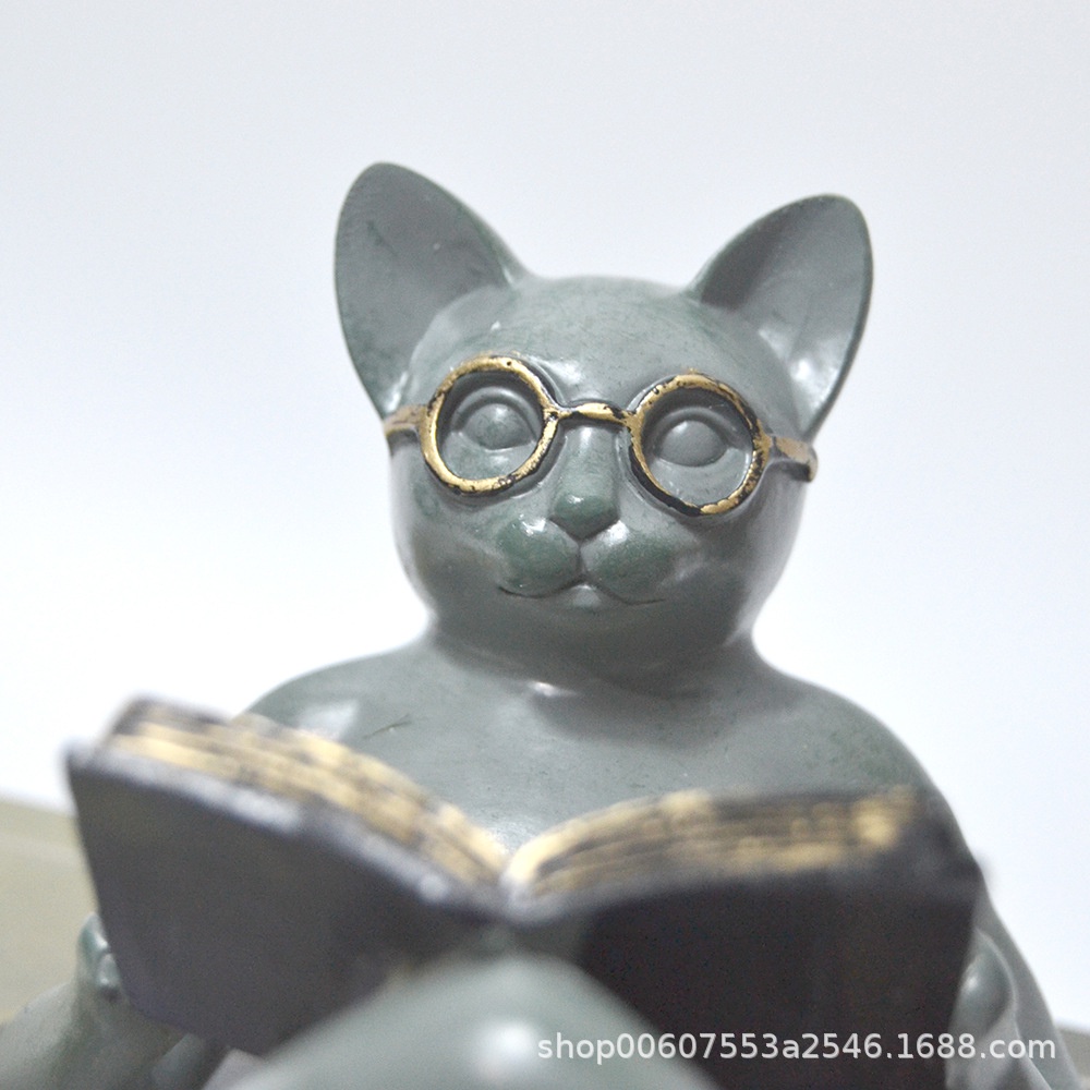 Mô Hình Mèo Đọc Sách Bằng Nhựa Resin Thủ Công Trang Trí Phòng Học / Sân Vườn