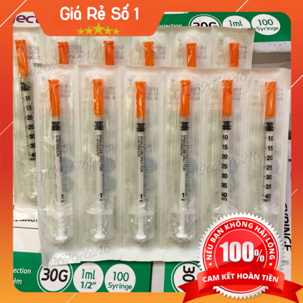 Bơm Kim Tiêm Tiểu Đường Insulin Hàn Quốc 1 ml - Bơm thẩm mỹ, spa ( 50PCS) - Giá rẻ - Tốt Nhất 2019