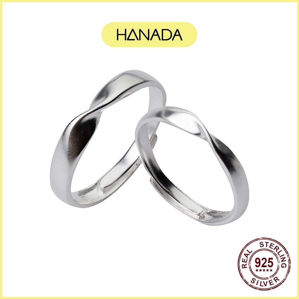 Nhẫn Đôi Bạc 925 Hanada Set Nhẫn Cặp Vô Cực Trơn Đơn Giản Nam Nữ 1040 M16