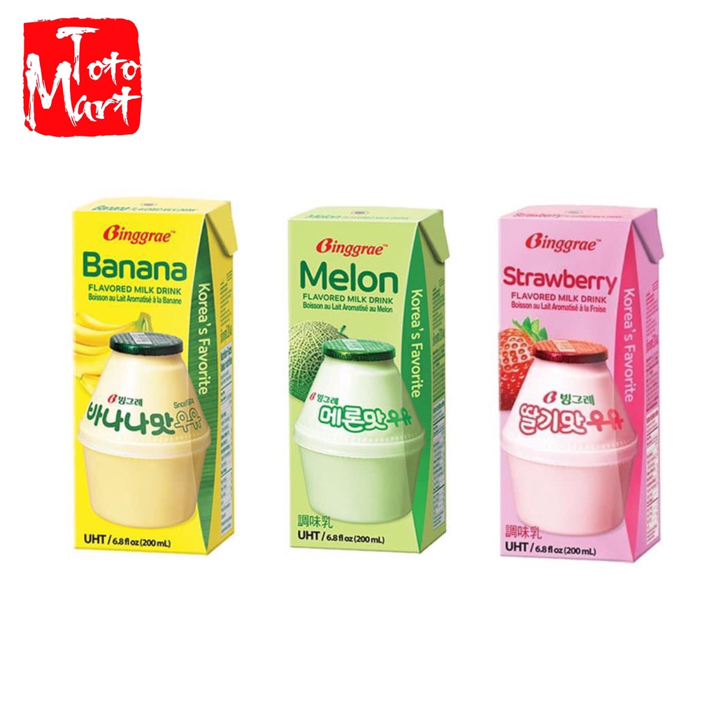 Sữa trái cây Binggrae Hàn Quốc (dâu, chuối, dưa lưới) 200ml - chính hãng