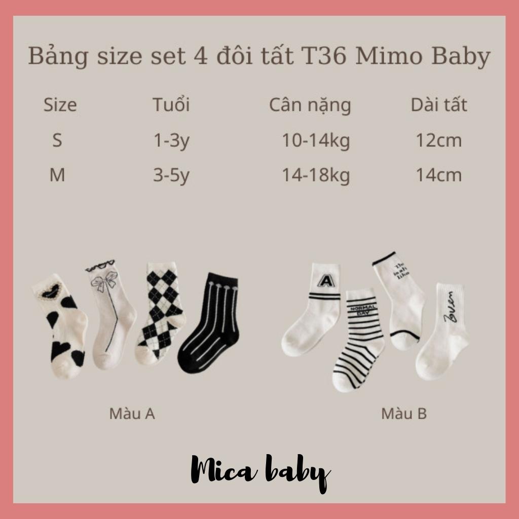 Set 4 đôi tất cao cổ cho bé trai bé gái phong cách Hàn Quốc họa tiết basic T36 Mica baby