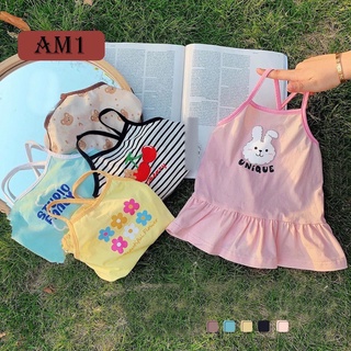 Váy 2 dây bé gái, đầm công chúa chất cotton in hoạt hình dễ thương dành cho bé gái từ 8kg -18 kg
