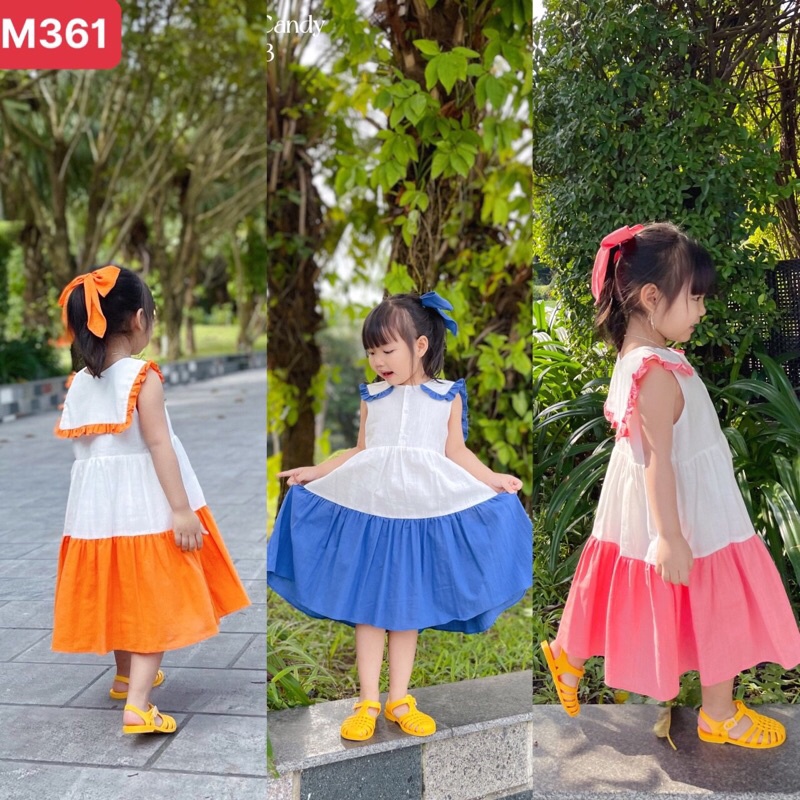 Đâm váy maxi đi biển,đi du lich cho bé gái❤️Đầm linen sát nách phối màu rực rỡ,tặng kèm nơ❤️Size 1-10Y(10-40 ký)