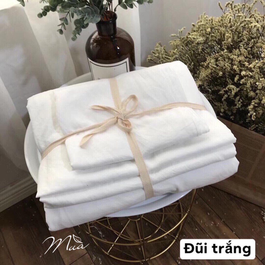 Bộ Chăn Ga Đũi Trơn Một Màu Emmidecor