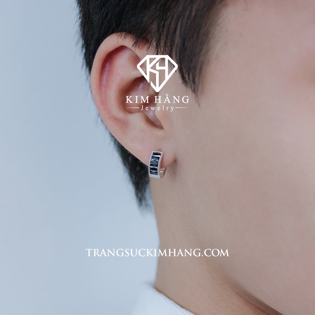 Khuyên Tai BẠC Thiết Kế Đá Baguette ĐEN