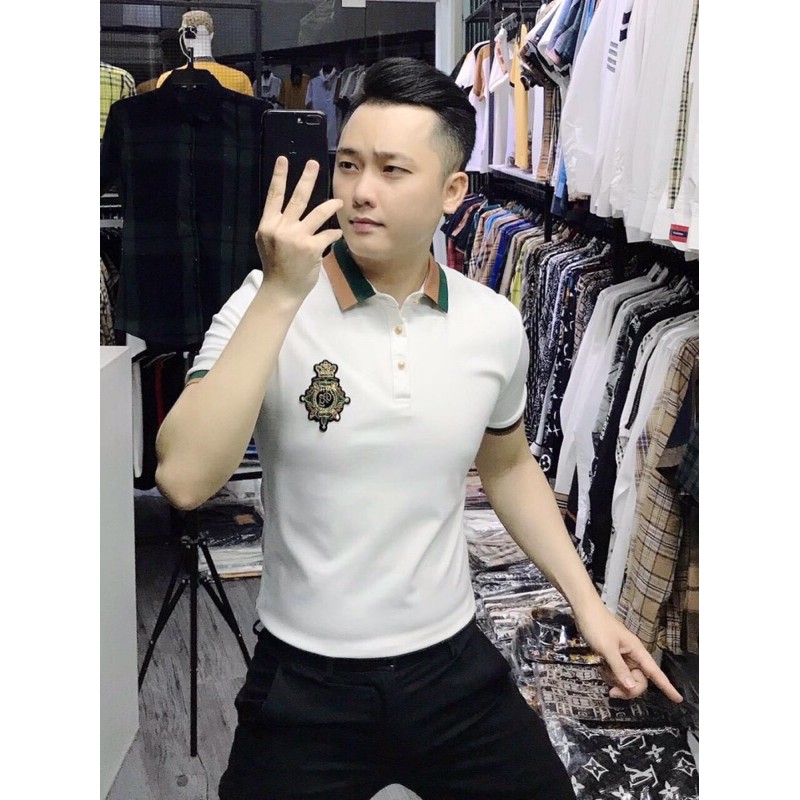 Áo thun cổ Polo thêu nổi chữ Gucci hàng QC chất liệu cotton xịn