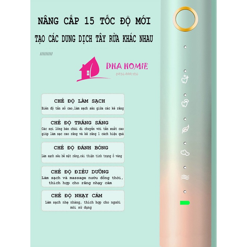 Bàn Chải Điện JIALAIYA 5IN1 Mềm Mịn Làm Sạch Hiệu Quả Tặng Kèm 5 Đầu Bàn Chải - DHA HOMIE