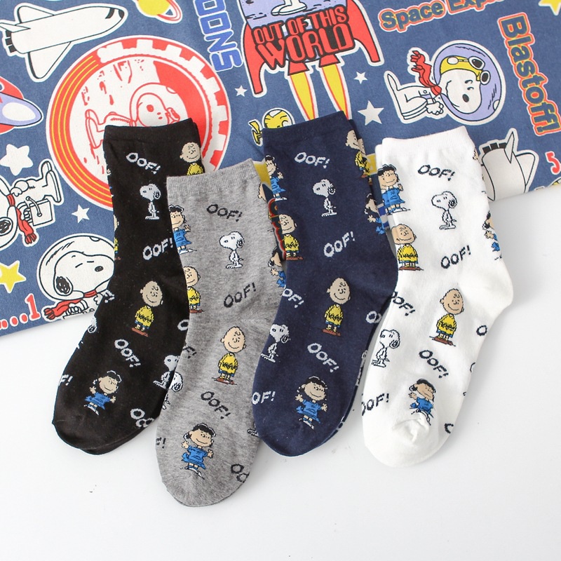 Vớ Cotton Cổ Trung Họa Tiết Hoạt Hình Snoopy Phong Cách Mới Cho Nữ