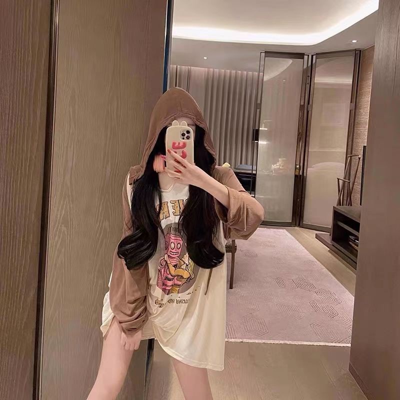 Áo Hoodie Tay Dài Dáng Rộng In Họa Tiết Hoạt Hình Phong Cách Retro Mỹ Dành Cho Nữ