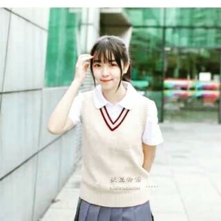 Áo gile len hai viền đỏ JK học sinh [CÓ SẴN]