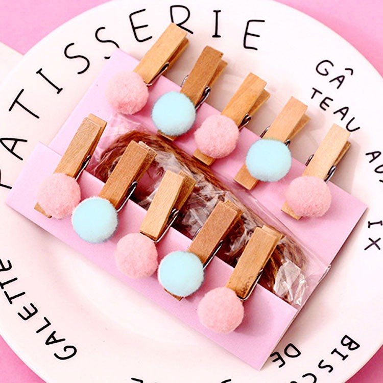 SET 10 Cái Kẹp Gỗ Sơn Design Pub hình Bông Viên (Tặng dây cói)