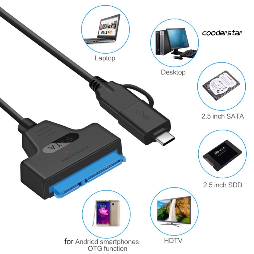 Cáp Chuyển Đổi Ổ Cứng Hdd Ssd 2 Trong 1 Usb 3.0 Type-C Sang 22pin Sata 2.5inch | BigBuy360 - bigbuy360.vn