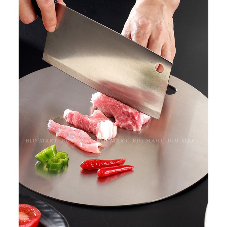 Thớt INOX304 tròn kháng khuẩn cao cấp - Rã đông tốt, chống gỉ sét, chống vi khuẩn, dễ dàng vệ sinh [Dày 0,3cm] – BIO128