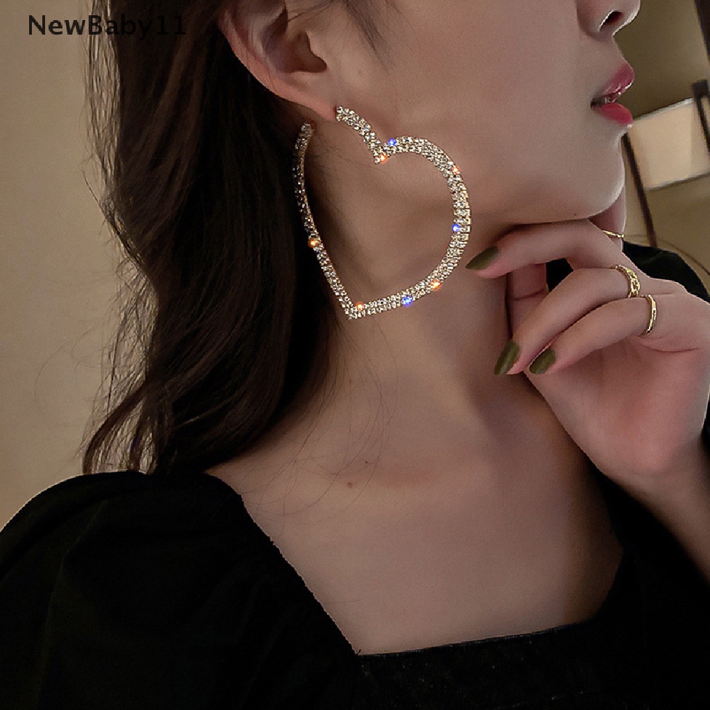 Bông Tai Hình Trái Tim Lớn Đính Đá Thời Trang Dành Cho Nữ