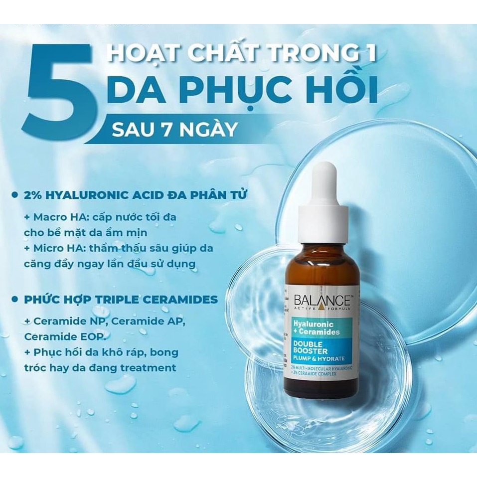 Serum Cấp Ẩm Chuyên Sâu Và Phục Hồi Da Balance Active Formula Hyaluronic + Ceramides Double Booster 30ml