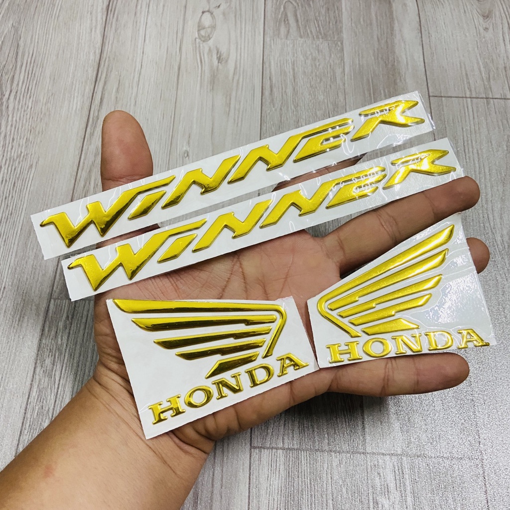 Combo chữ Winner kèm logo Cánh Chim chất liệu nhựa dẻo mạ Chrome dán xe Honda Winner v1