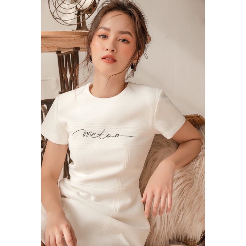 Đầm nữ dự tiệc trắng thêu chữ Me Too sang chảnh chất cotton xốp mịn - cece house