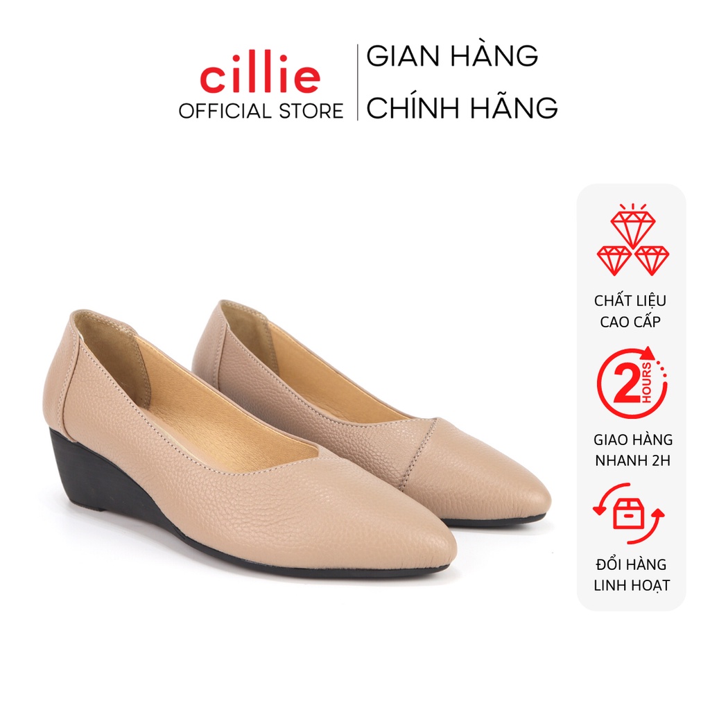 Giày búp bê nữ da thật êm mềm ôm chân đế xuồng 5cm đi làm đi chơi Cillie 1054