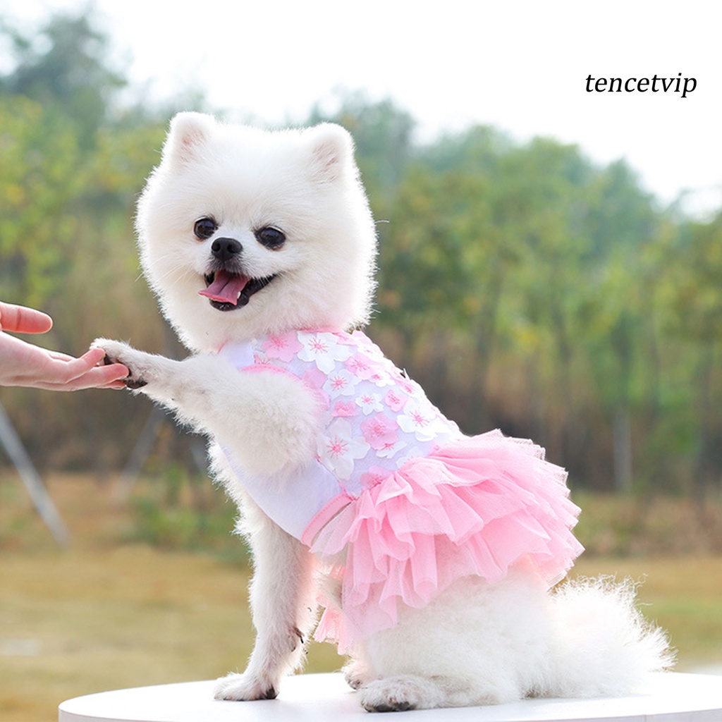 Đầm công chúa cổ tròn chất liệu cotton nhiều lớp in họa tiết hoa xinh xắn dành cho chó cái