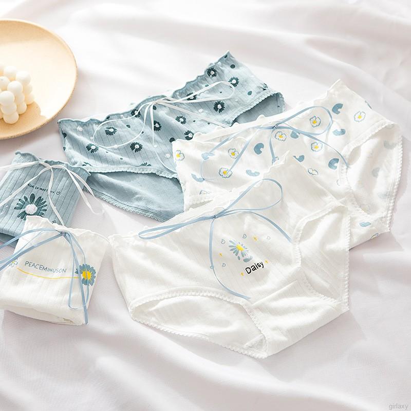 Quần Lót Cotton Lưng Vừa In Họa Tiết Hoa Cúc Xinh Xắn Kiểu Hàn Quốc