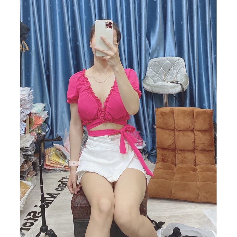 áo kiểu bẹt ai nhún ngực cột nơ