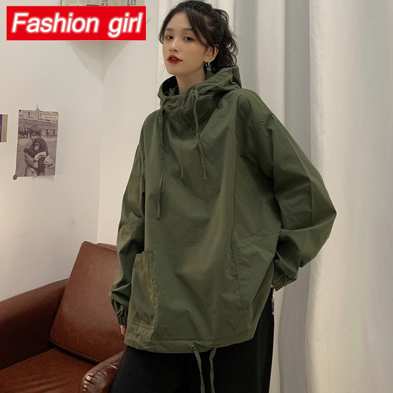 Áo Hoodie Tay Dài Dáng Rộng Phong Cách Thời Trang Harajuku Nhật Bản