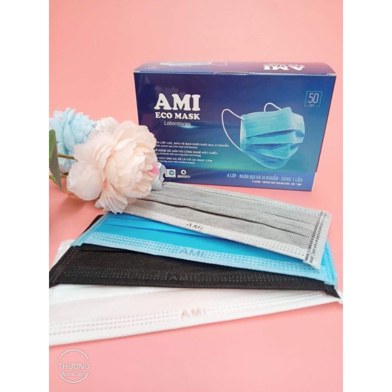 (Ami xanh) Hộp khẩu trang y tế Ami 4 lớp màu Xanh chính hãng 50 cái