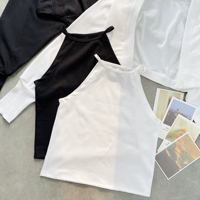 Set Áo khoác và áo yếm SIMO TOP gồm áo khoác croptop tay dài và áo yếm 2 dây xinh xắn với tone màu basic trắng và đen