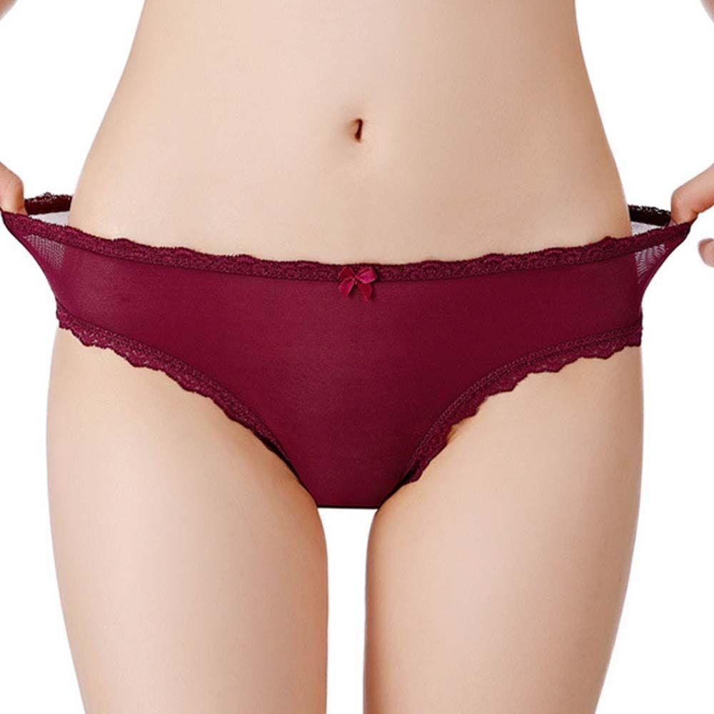 Quần Lót Cotton Lưng Thấp Phối Ren Thoáng Khí Màu Sắc Đơn Giản Quyến Rũ Cho Nữ