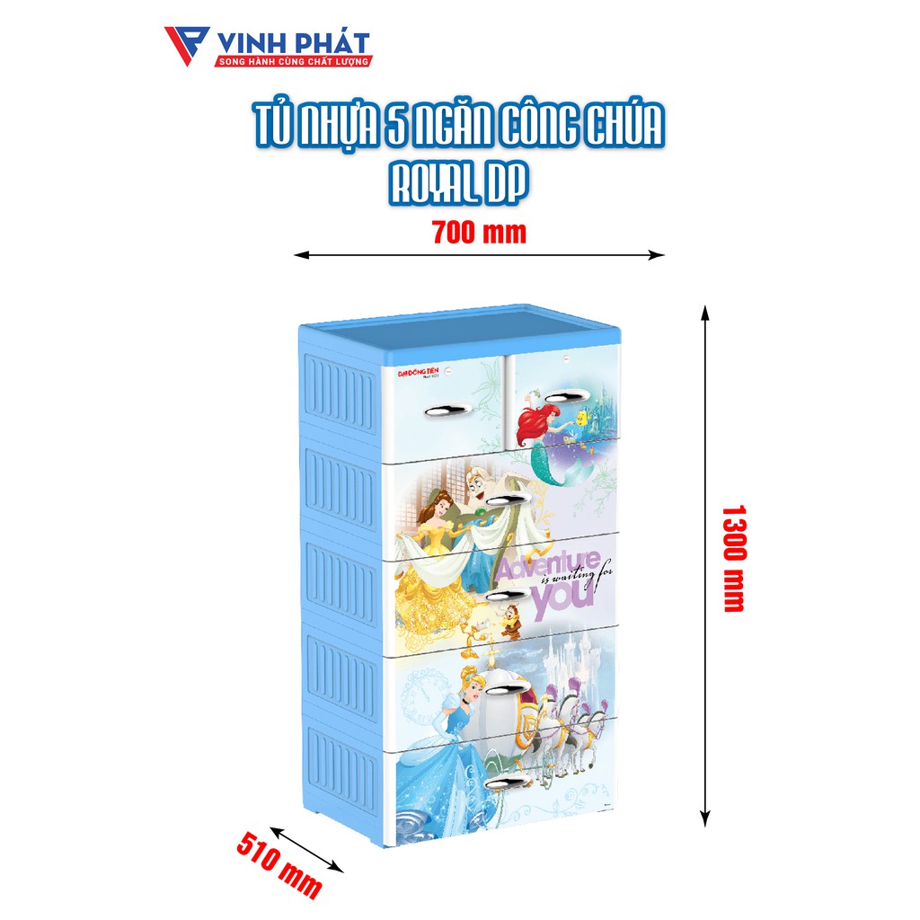 TỦ NHỰA 5 NGĂN ROYAL CÔNG CHÚA DISNEY ĐẠI ĐỒNG TIẾN [ T1726DP ]