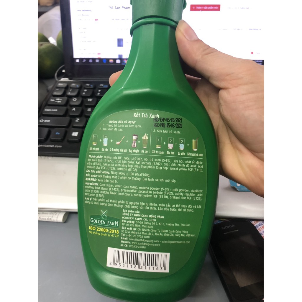 Topping Matcha ( Sốt trà xanh ) chai 630g Golden farM khuyến mại