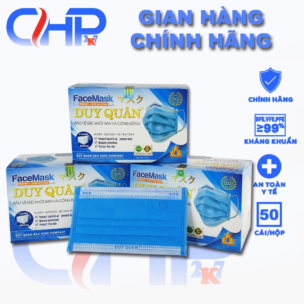 (Sỉ =Lẻ ) Hộp Khẩu trang y tế 4 lớp kháng khuẩn màu xanh 50 cái