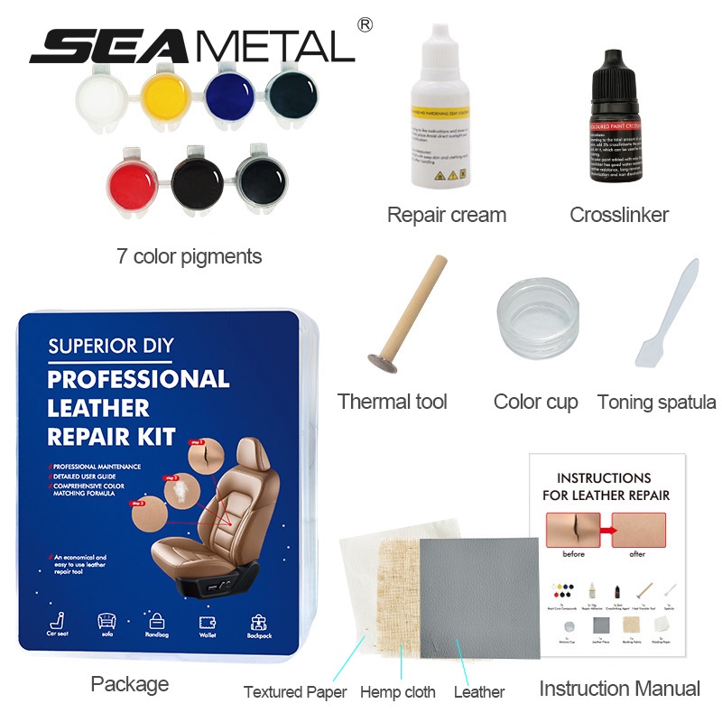 Bộ dụng cụ vệ sinh SEAMETAL chất liệu nhựa resin phục hồi vết trầy xước da tiện dụng cho ghế sofa