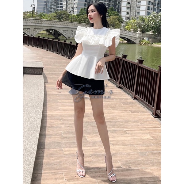 ÁO PEPLUM CỔ YẾM BÈO RÚM
