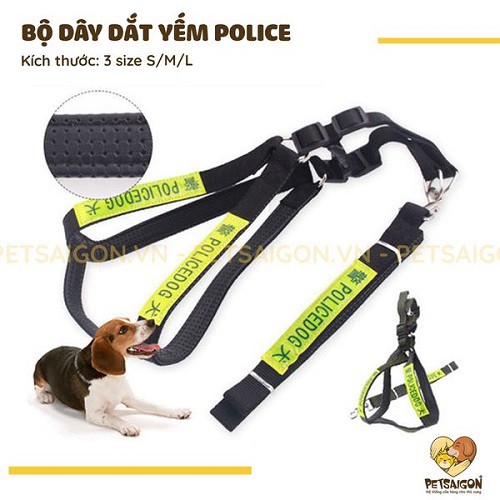 BỘ DÂY DẮT YẾM POLICE DẠ QUANG CHO CHÓ