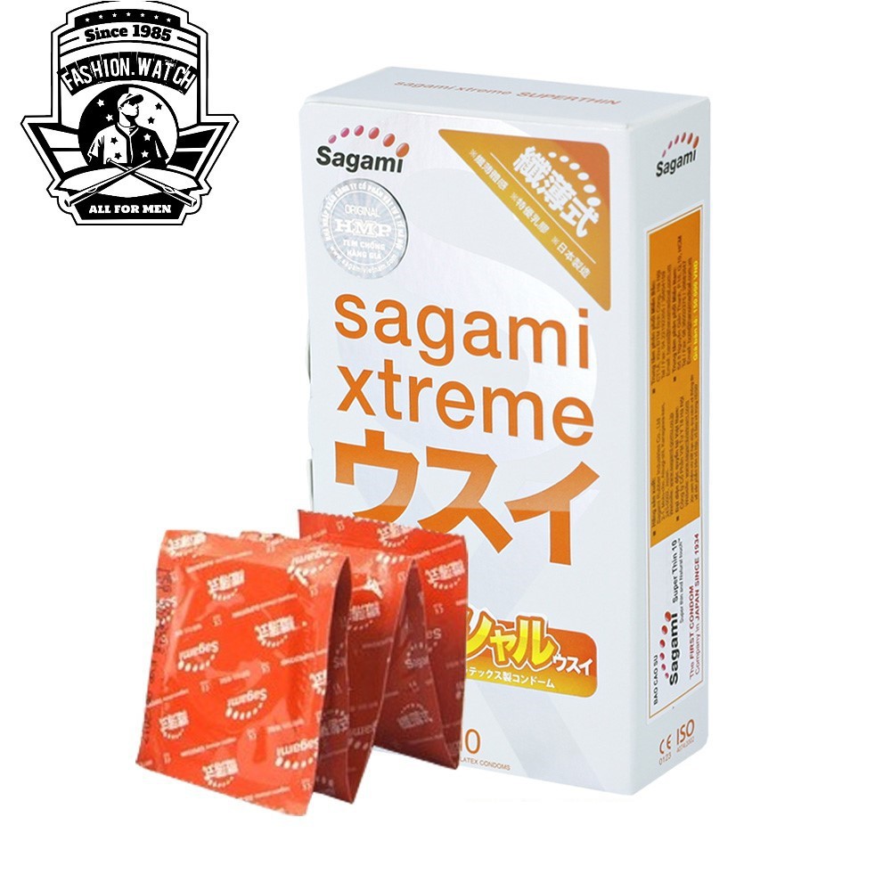 [Made in Japan] Mỏng như không - bao trơn - Bao Cao Su Sagami Xtreme Super Thin hộp 10 bcs(Hibaby+ Store)