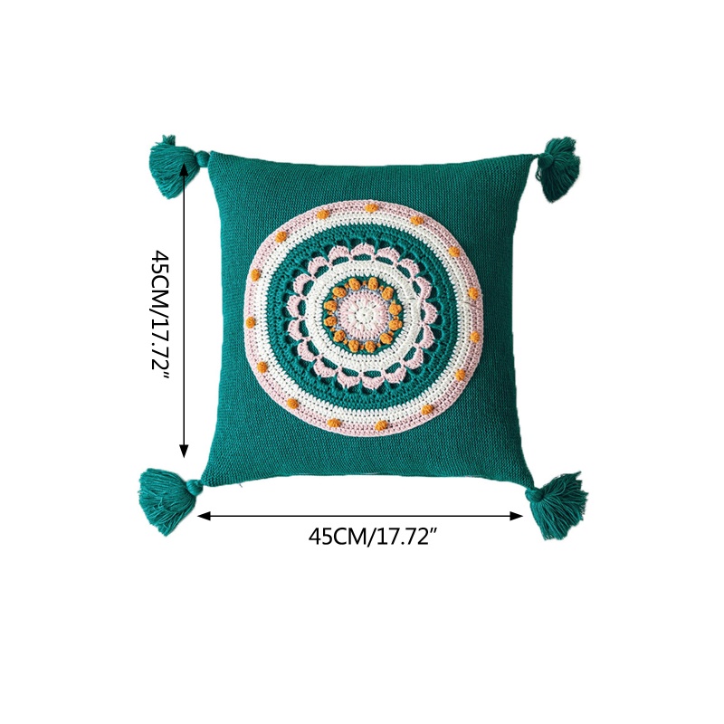 Vỏ Gối Dệt Kim Phối Tua Rua Nhiều Màu Sắc Phong Cách Boho